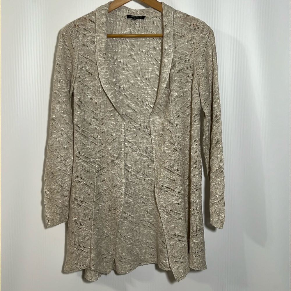 Eileen Fischer Petite Sz S Open-Knit Beige Cardigan